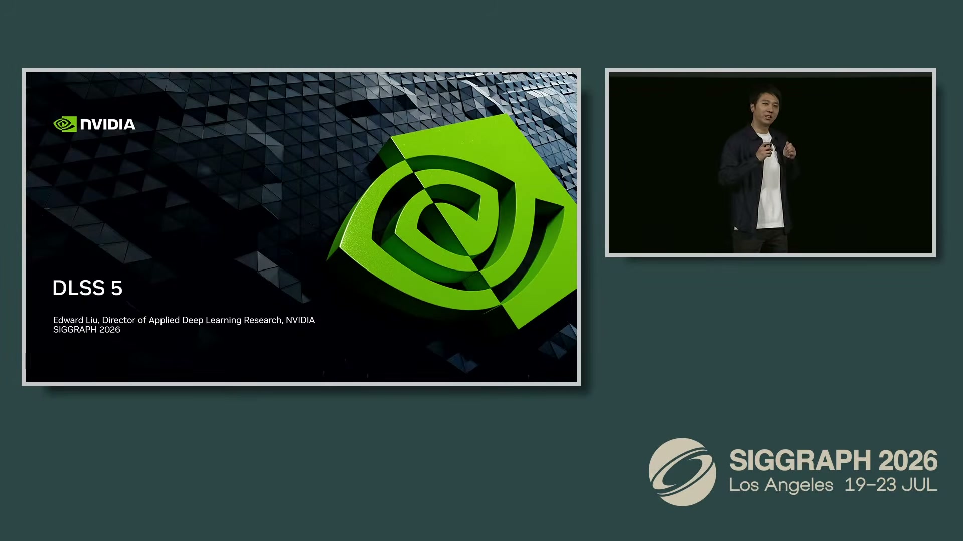 DLSS 5 — presented by Edward Liu, NVIDIA's director of applied deep learning research.