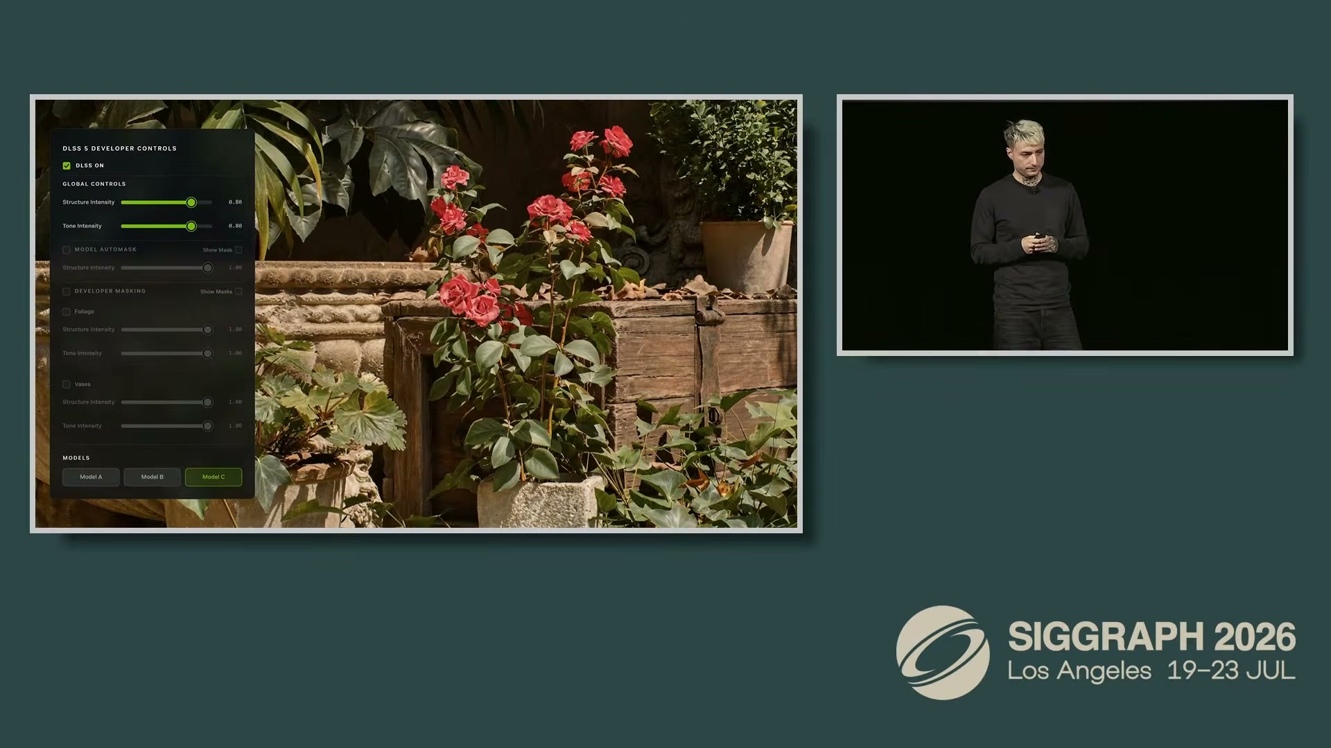 Foliage gains subsurface scattering — “incredibly expensive” in traditional rendering, free in the generative pass.